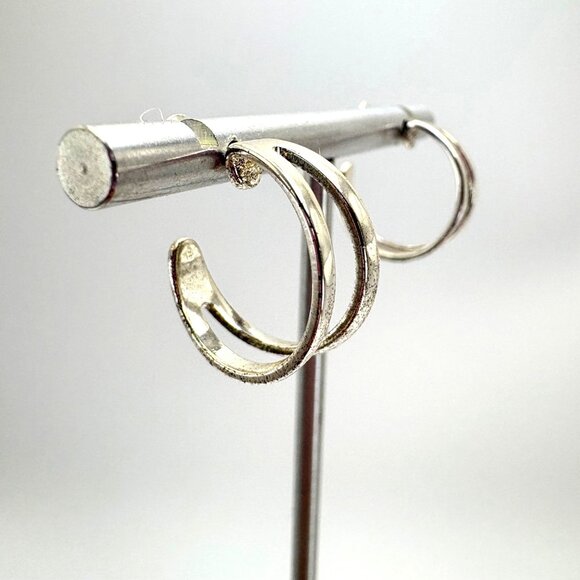 Silver Plated Split Circle Earrings Butterfly Closure Size 0.75" Diameter - Picture 3 of 10